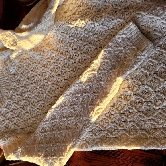 Jeanne Pierre Fisherman Cable Knit Ivory Sweater Sz M - Picture 4 of 5